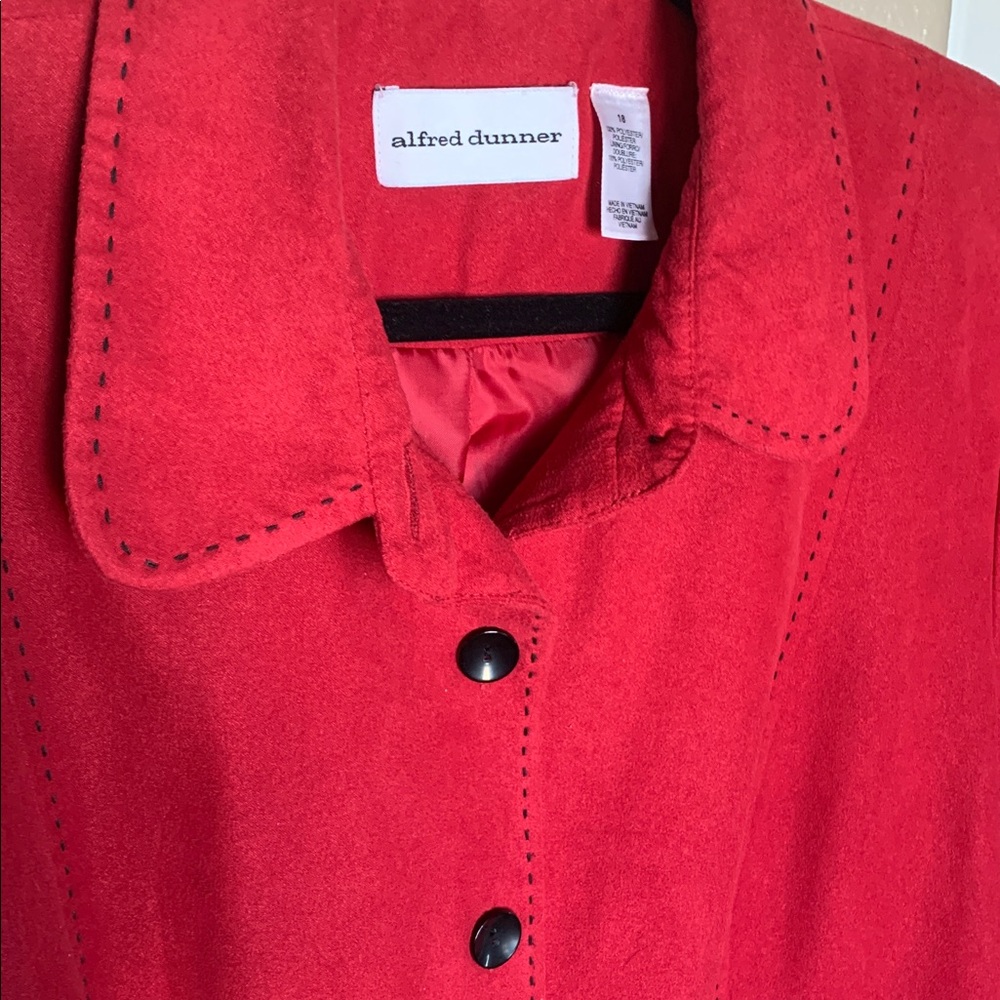 ALFRED DUNNER Red Collared Faux Suede Blazer Button Front Black Stitch Size 18